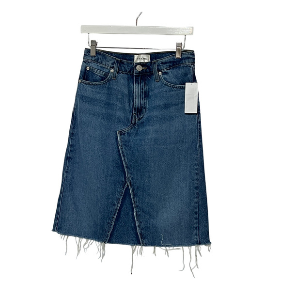 FRAME DENIM WOMENS SIZE 25 DECONSTRUCTED JEAN SKIRT BLUE NEW - Picture 3 of 13